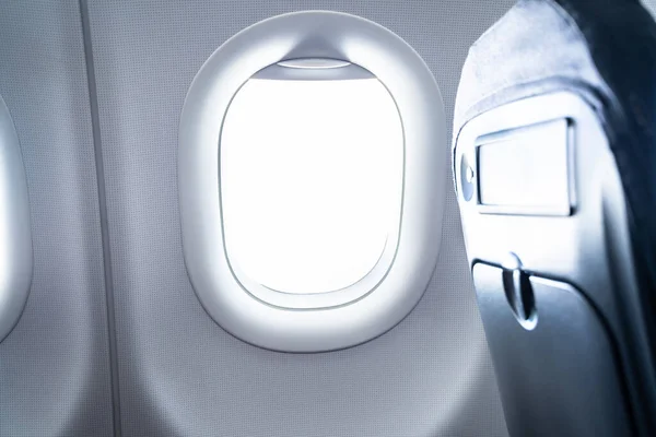 Flugzeugfenstersitz Economy Class Reisen Flugzeuginnenraum — Stockfoto