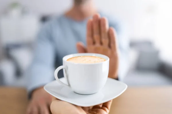 Avoid Coffee Male Heartburn Refusing Drink — Stock Photo, Image