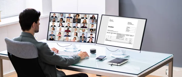 Trabajar Con Software Impuestos Electrónicos Línea Videoconferencias Capacitación — Foto de Stock