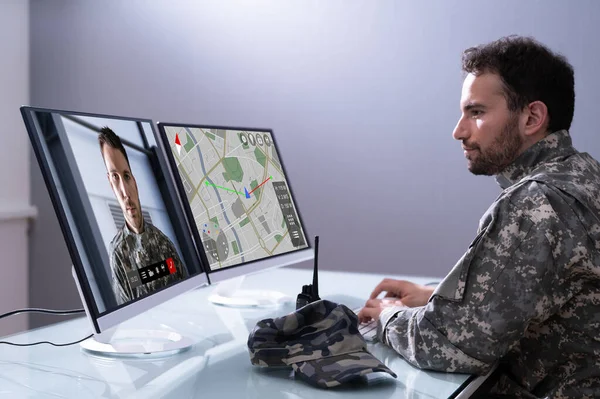 Videoconferencia Del Centro Datos Militar Atentado Guerra — Foto de Stock