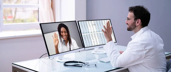 Médico Médico Tecnologia Videoconferência Aprendizagem Line — Fotografia de Stock