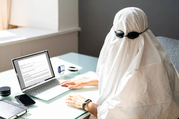 Ghostwriter Writing Office Computer Ghost Writer Using Laptop — Stock Photo, Image