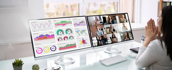 Virtuální Schůzka Videokonference Online Více Obrazovkách — Stock fotografie