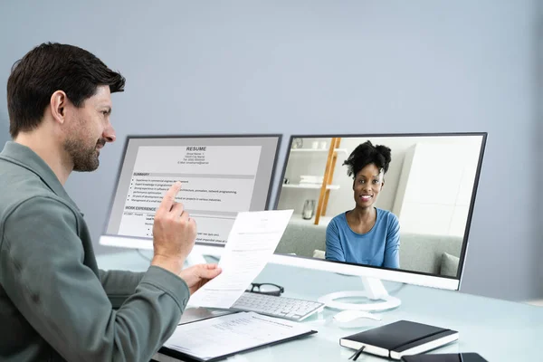 Virtuelles Vorstellungsgespräch Webcast Mit Online Videokonferenz — Stockfoto