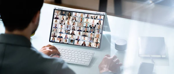 Online Videokonferenz Und Digitales Webinar Auf Dem Bildschirm — Stockfoto