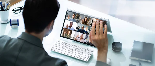 Online Virtual Video Interview Hybrid Laptop — Stock Photo, Image