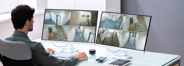 Watching Video Cctv Security Cameras Computer — Stock Photo, Image