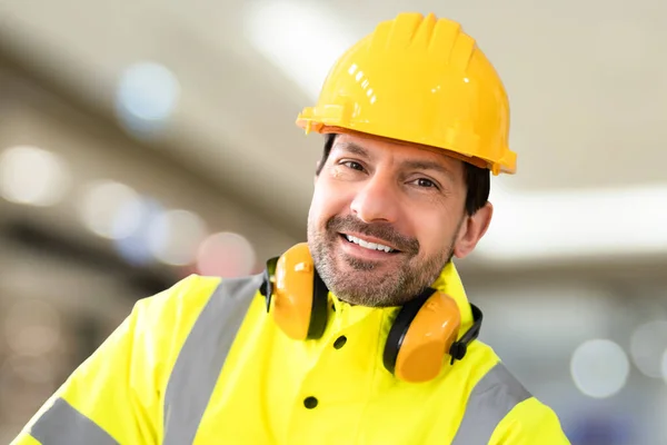 Young Worker Man Hard Hat Work — Stock Photo, Image