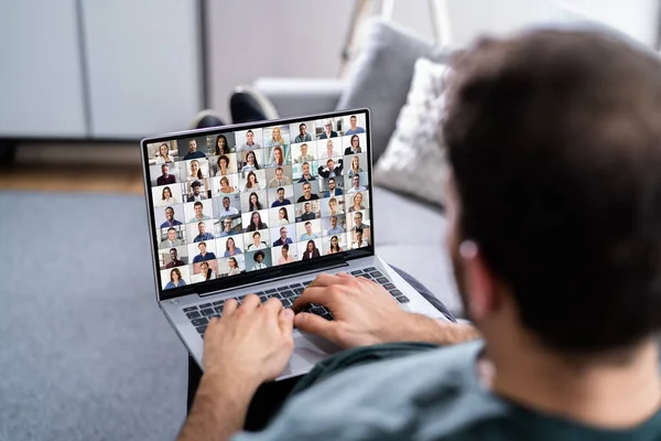 Virtuele Online Video Conferentie Webinar Call Laptop — Stockfoto