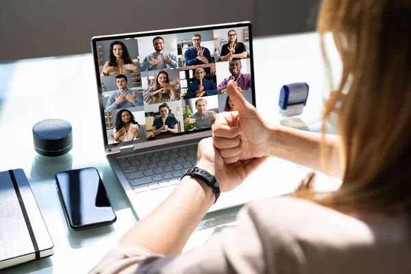 Disabled Deaf Woman Video Conference Call — Stock Photo, Image