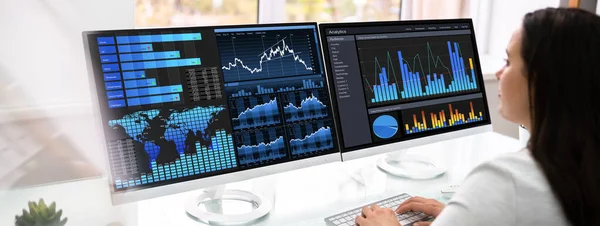 Voorspellende Financiële Analyse Kpi Dashboardgegevens Het Scherm — Stockfoto