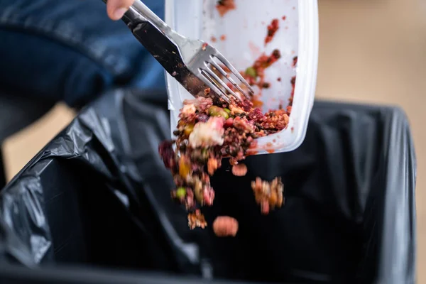 Throwing Away Food Leftover Discarded Meal Trash — Photo