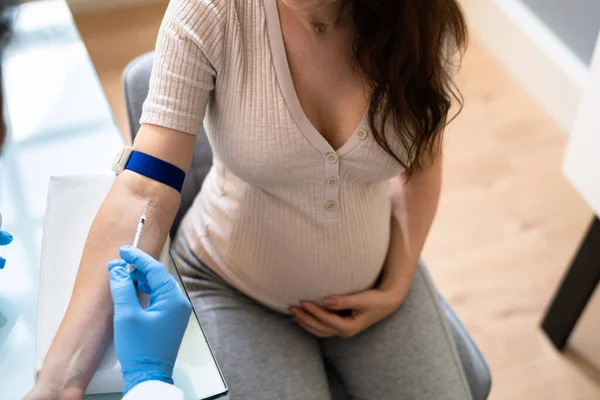 Prenatal Screening Doctor Drawing Blood Sample Pregnant Woman — Stock Photo, Image