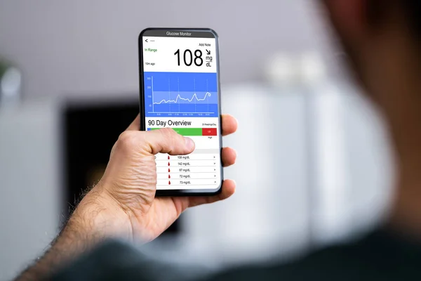 Kontinuerlig Glukos Övervaka Blodsockertest Smart Phone App — Stockfoto