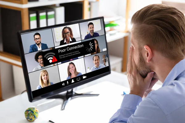 Videokonferenz Langsame Internetverbindung Schlechtes Signal Problem — Stockfoto