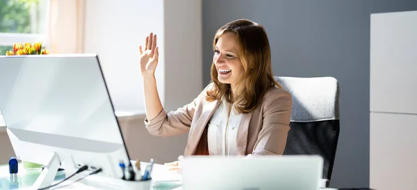 Online Work Video Conference Webinar Στον Υπολογιστή — Φωτογραφία Αρχείου