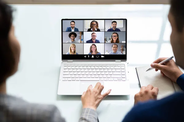 Online Video Conference Spotkanie Tablecie Biurze — Zdjęcie stockowe