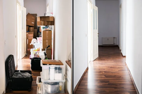 Sebelum Dan Sesudah Kamar Declutter Rumah Untidy — Stok Foto