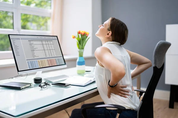 Dor Nas Costas Mau Estresse Postural Computador Escritório — Fotografia de Stock