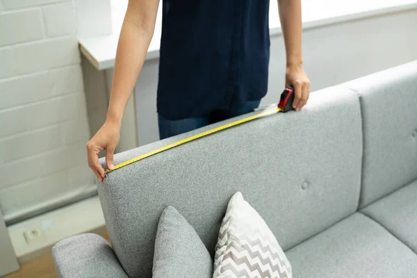 Woman Doing Sofa Couch Furniture Repair Installation — Stock Photo, Image