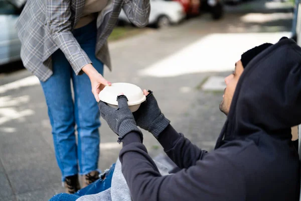 Bantuan Makanan Tunawisma Kemiskinan Manusia Miskin Man — Stok Foto