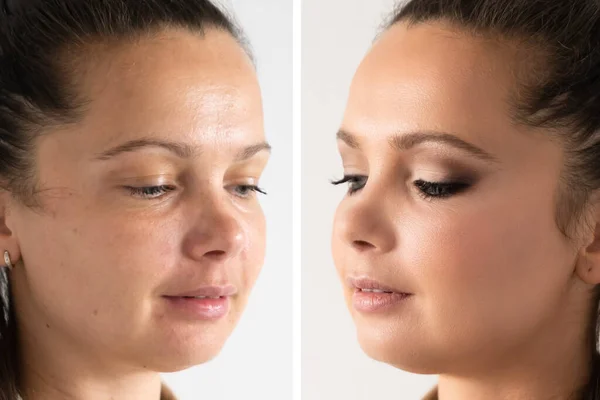 Woman Face Skin Make Comparing — Stock Photo, Image