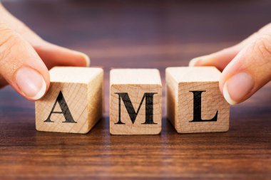 AML Wooden Letter Word. Anti Money Laundering