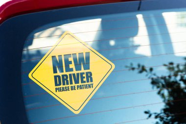 New Driver Attention Warning. Novice Car Safety