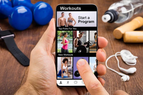Интернет Спортивный Мобильный Телефон App Технология Фитнес Упражнений — стоковое фото