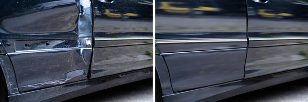 Foto Reparo Barraca Carro Antes Depois — Fotografia de Stock