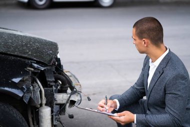Sigorta acentesi kazadan ya da kazadan sonra arabayı inceliyor.