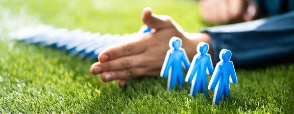 Domino Valpreventie Stop Met Vallen Risico Voorkomen — Stockfoto