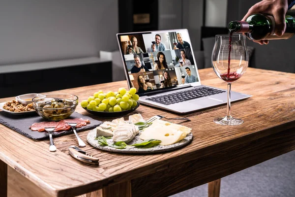 Virtual Wine Tasting Dinner Event Online Using Laptop