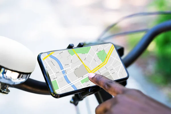 Bicycle GPS Navigator App With Map On Mobile Phone