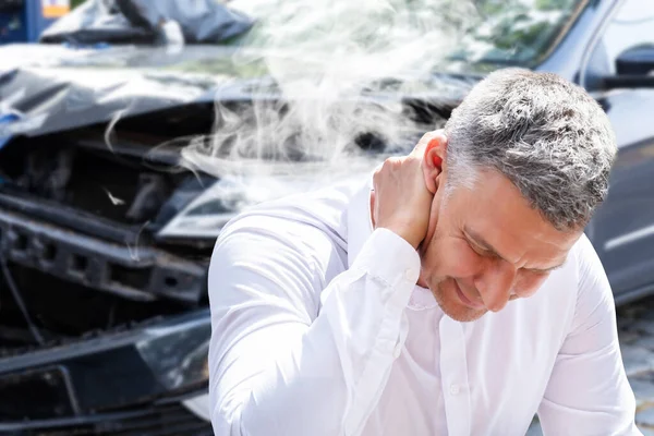 Lesão Por Acidente Carro Dor Pescoço Auto Stress — Fotografia de Stock