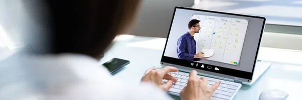 Treinamento Videoconferência Virtual Line Computador Portátil — Fotografia de Stock