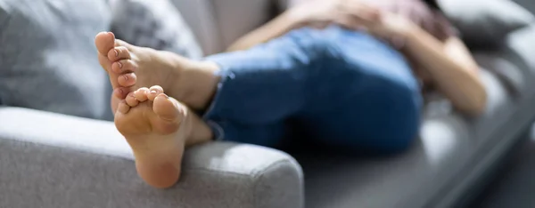 Stinky Feet Resting Couch Foot Smell Sofa — Stock Photo, Image