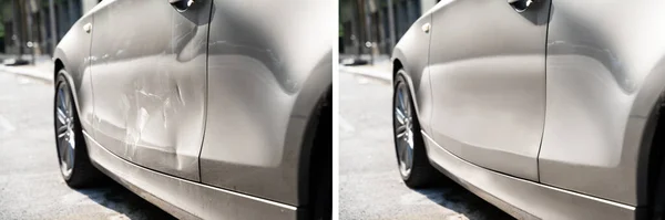 Foto Reparación Abolladura Del Coche Antes Después — Foto de Stock