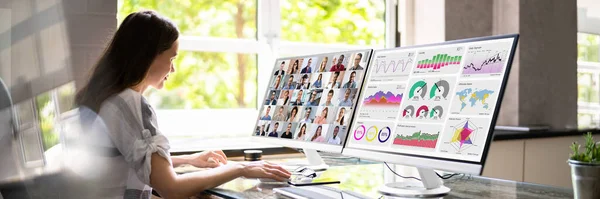 Virtual Video Conference Data Analyst Learning Meeting — Stock Photo, Image