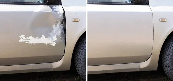 Reparação Pintura Barraca Carro Antes Depois — Fotografia de Stock