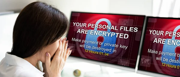 Ransomware Malware Aanval Breach Bedrijfscomputer Gehackt — Stockfoto