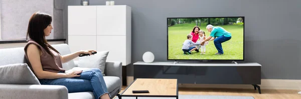 Ver Películas Televisión Televisión Habitación Casa — Foto de Stock