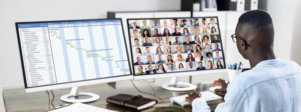 Virtuele Agenda Van Conferentie Kantoor Computer Videoconferentie — Stockfoto