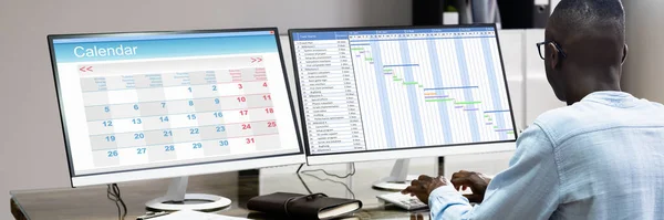 Calendario Gráficos Gantt Horario Múltiples Computadoras —  Fotos de Stock