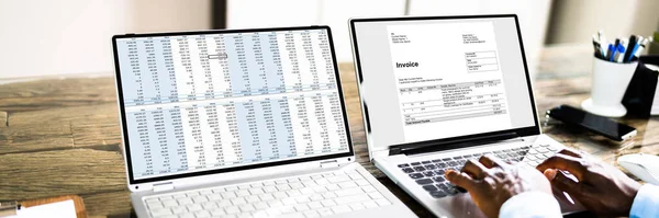Relatório Planilha Fatura Conta Fiscal Monitor Computador — Fotografia de Stock