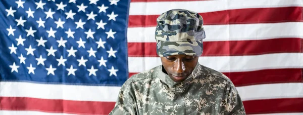 Jovem Soldado Militar Afro Americano Veterano Veteranos Dos Eua — Fotografia de Stock