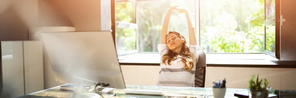 Leaning Back Breathing Fresh Air Open Window — Stock Photo, Image