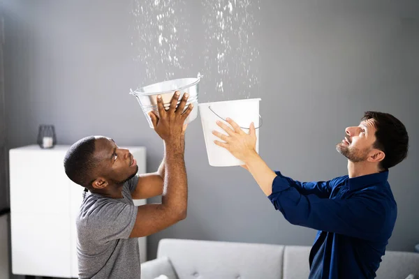 Emergency Water Leak Ceiling Damage House Repair — Stock Photo, Image