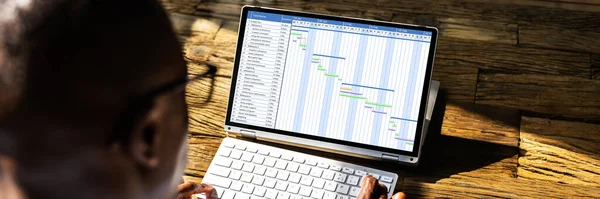 Software Controle Projeto Digital Gantt Laptop — Fotografia de Stock