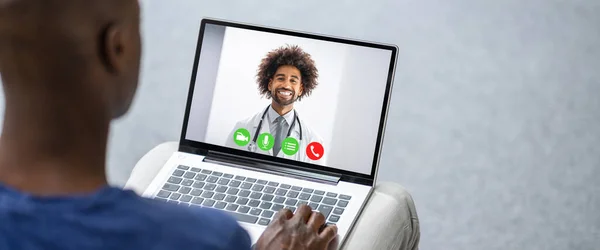 Video Conferenza Online Con Medico Sul Computer Portatile — Foto Stock